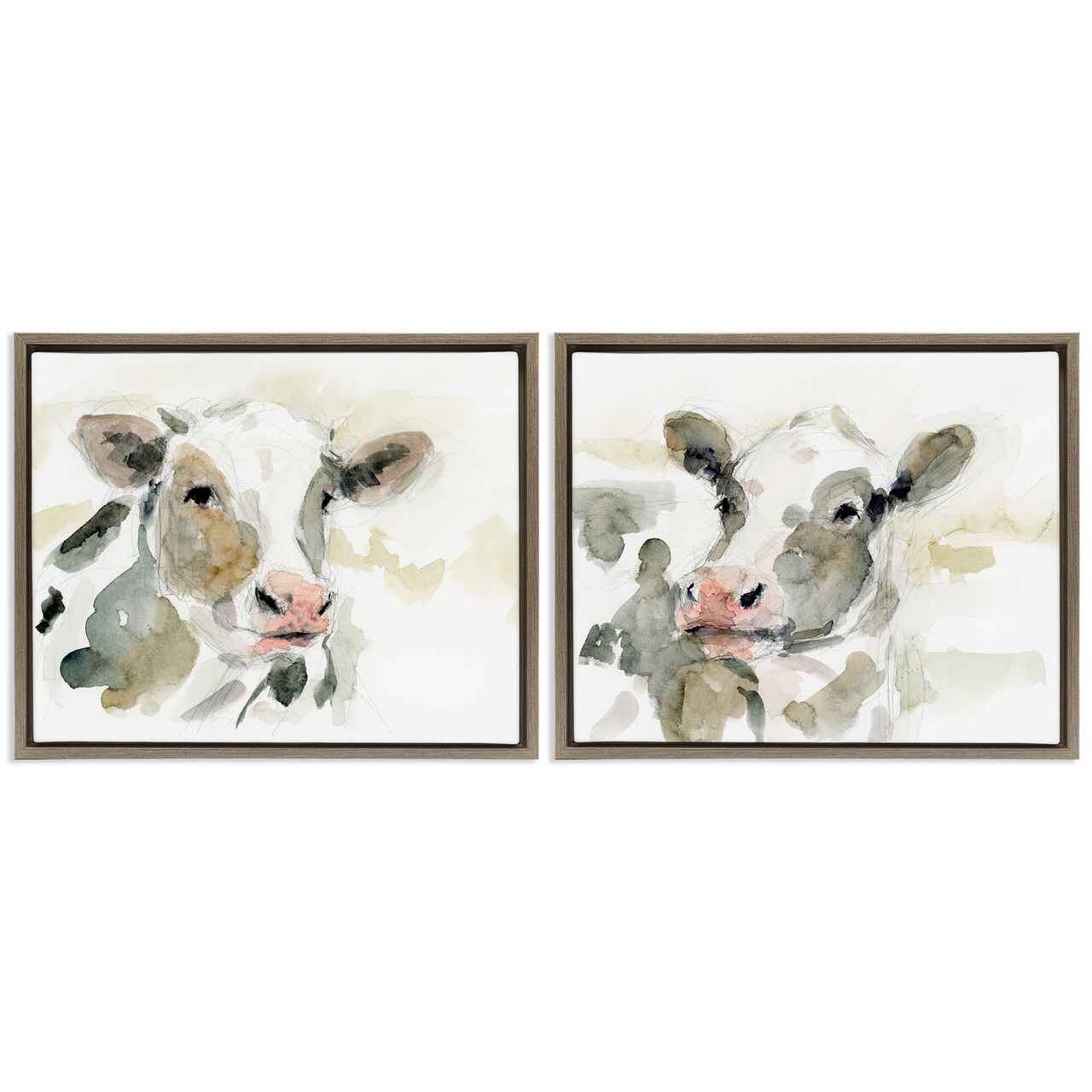 Stupell Industries Watercolor Holstein Farm Cows 2 pc Framed Floater Canvas Wall Art Set Design by Victoria Barnes